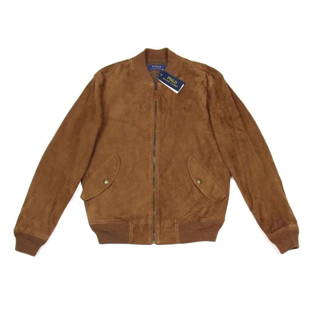Polo Ralph Lauren Suede Flight Jacket Mens S Brown Full Zip Classic Bomber